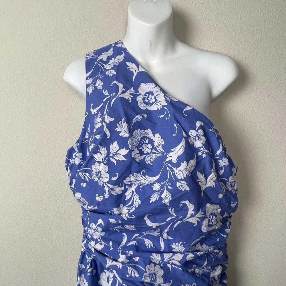 Abercrombie & Fitch L Tall One-Shoulder White Blue Floral Maxi Dress‎ NWOT